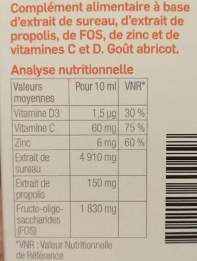 Multibiane immunité enfant nutrition facts table