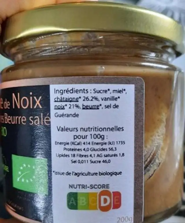 Crème de noix châtaignes beurre salé nutrition facts table