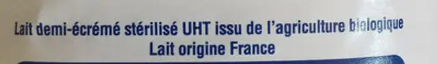 Lait bio ingredients label