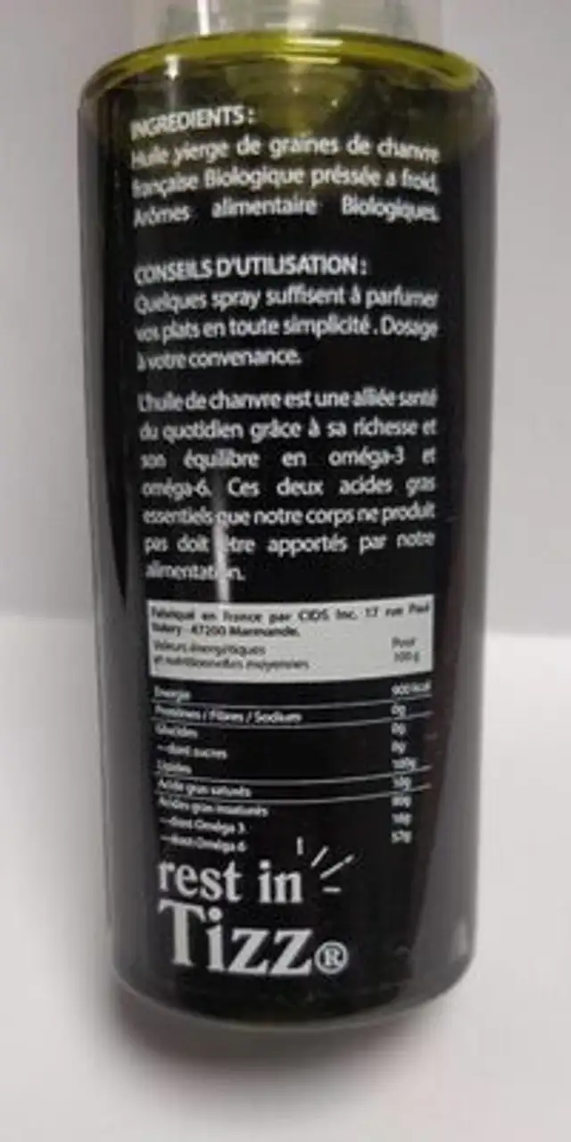 Huile de chanvre au CBD Ail nutrition facts table