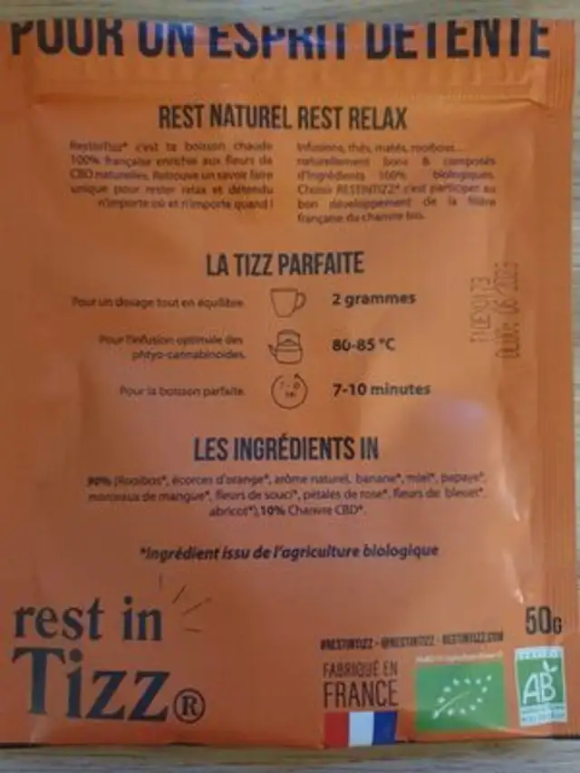 Rooibos infusion au CBD nutrition facts table