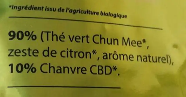 Thé vert au CBD nutrition facts table