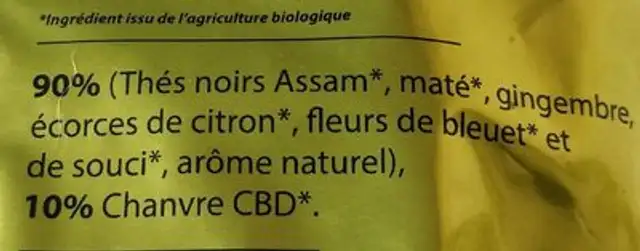 Maté au CBD nutrition facts table