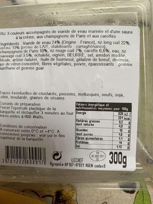 Blanquette de veau riz 3 couleurs