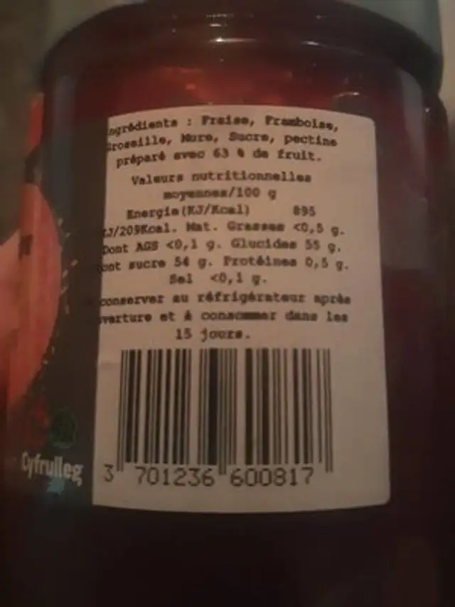 Confiture nutrition facts table
