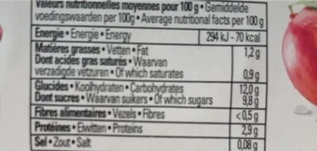 Vache à boire nutrition facts table