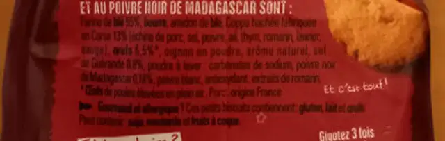 Biscuits charcuterie Coppa ingredients label