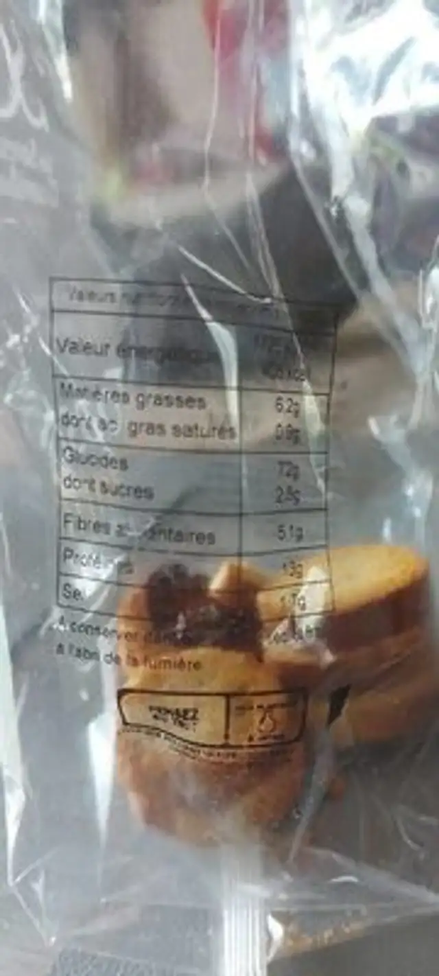 Toast apéritif nutrition facts table