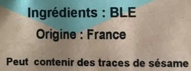 Farine de blé bio T55 ingredients label