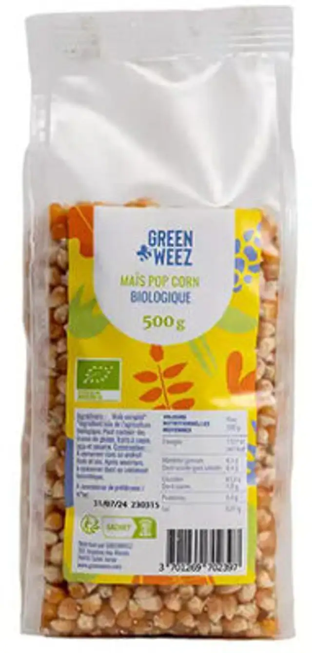 Maïs pop corn bio front packaging