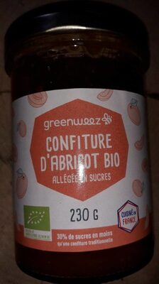 Confiture d'abricot allégée en sucre front packaging
