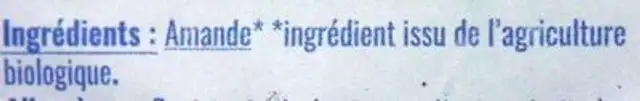 Amande décortiquée ingredients label