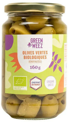 Olives vertes dénoyautées au naturel Bio de Grèce 160g