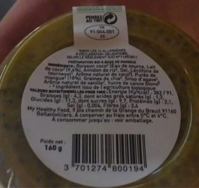 Mango no5 nutrition facts table