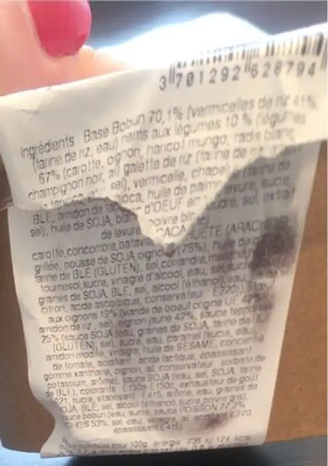 Bobun boeuf oignon nutrition facts table
