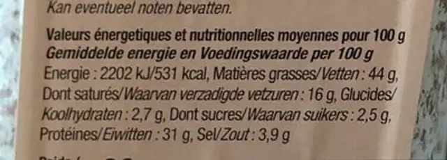 SauciLongs Nature nutrition facts table
