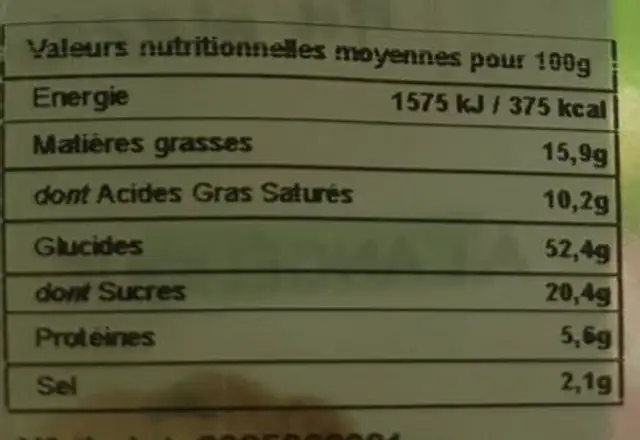 Les croquants du marais nutrition facts table
