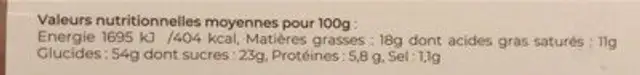 Les croquants coeur nutrition facts table