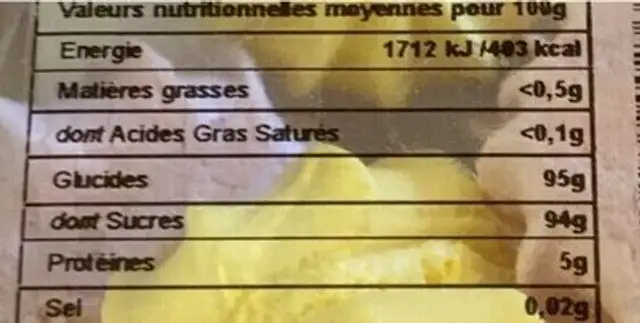 Meringuettes nutrition facts table