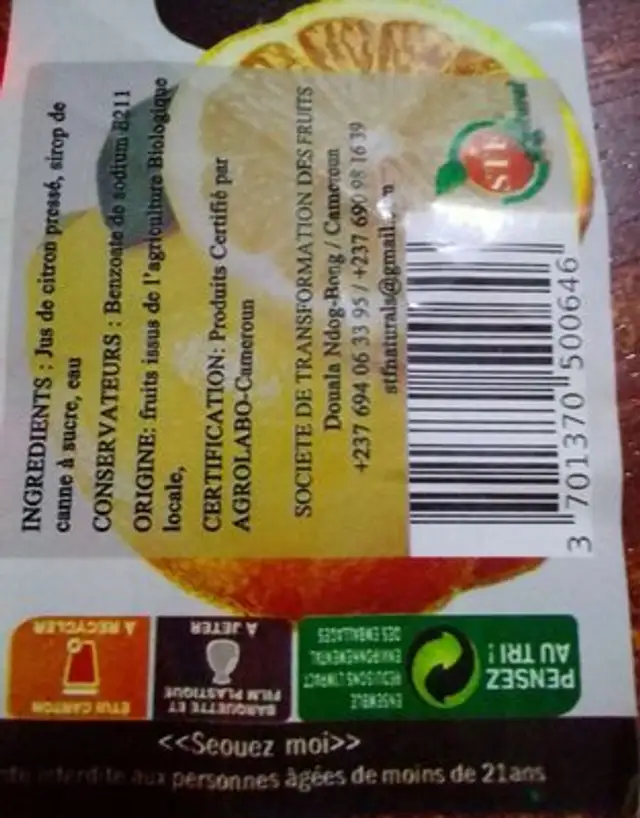 lemon luice ingredients label