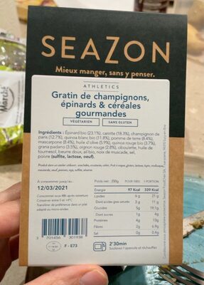 Gratin de champignons epinards