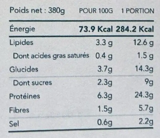 Lieu au citron vert & celerirosto nutrition facts table