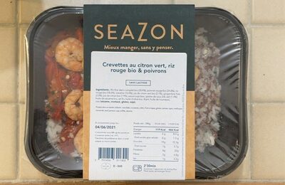 Crevettes au citron vert, riz rouge bio & poivrons