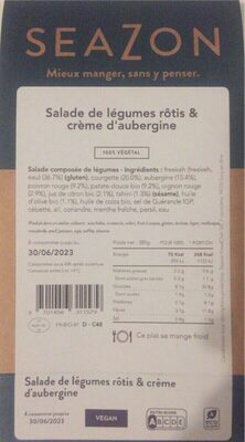 Salade de legumes rotis et creme d’aubergine front packaging
