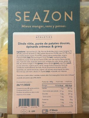 Dinde rôtie, purée de patate douce, épinards crémeux & gravy