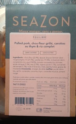 pulled pork chou fleur grillé carottes au thym et riz complet