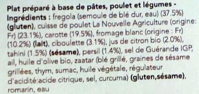 Poulet & salade de fregola à la grecque ingredients label