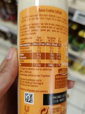 Sauce Crudité Caesar nutrition facts table