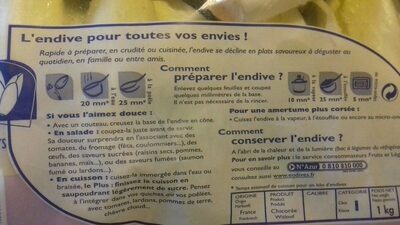 Endives de France ingredients label