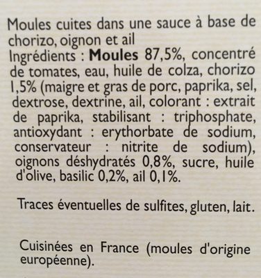 Moules a la basquaise ingredients label