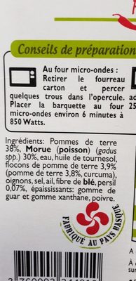 BRANDADE DE MORUE ingredients label