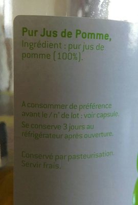 pomme pur jus ingredients label