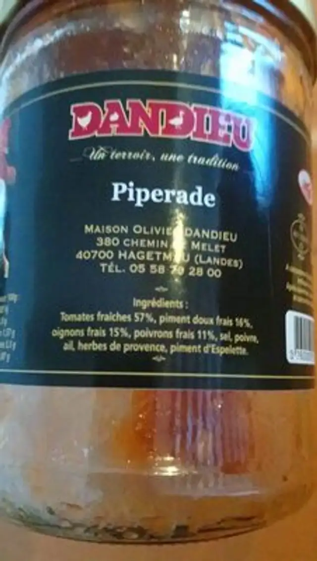 Piperade ingredients label