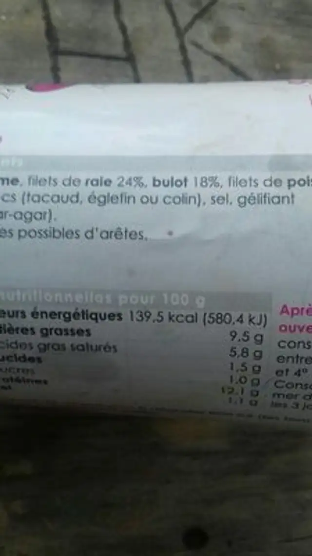 Rillettes raie et bulots ingredients label