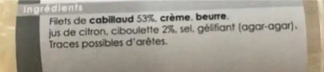 Rillettes cabillaud a la ciboulette ingredients label