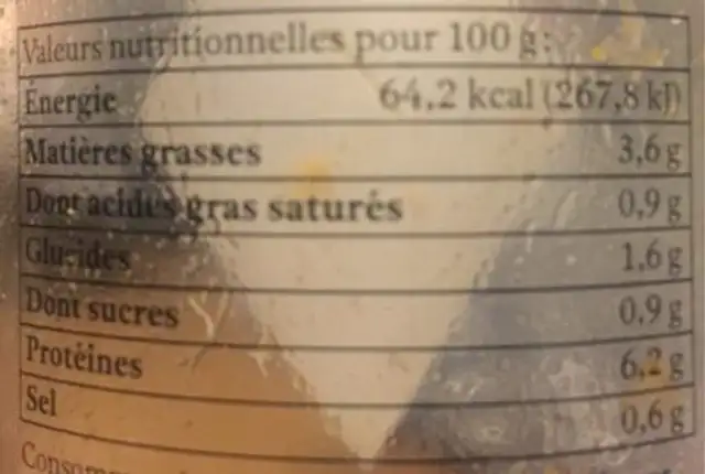 Soupe de poisson a l'huile d'olive et au safran nutrition facts table