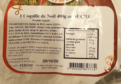 Coquille de Noël 400g au sucre nutrition facts table