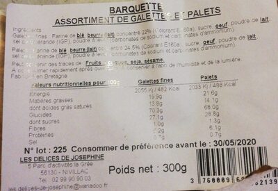 Assortiment de galettes et palets nutrition facts table
