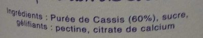 Confiture de cassis ingredients label