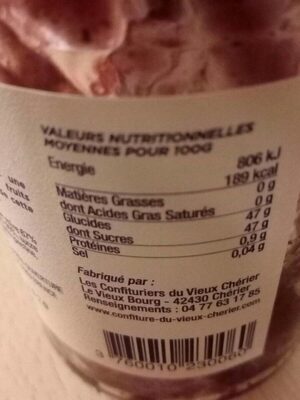 Préparation de fruits Mûre nutrition facts table