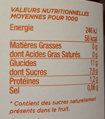 Préparation sans sucre ajoute framboise nutrition facts table