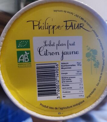 Sorbet plein fruit Citron jaune front packaging