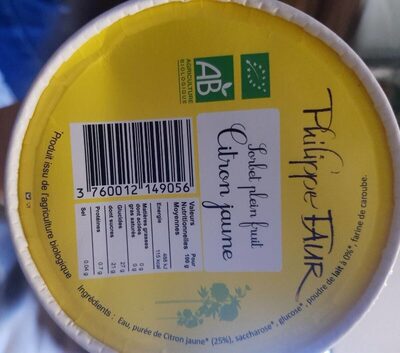 Sorbet plein fruit Citron jaune ingredients label