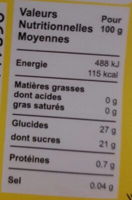 Sorbet plein fruit Citron jaune nutrition facts table