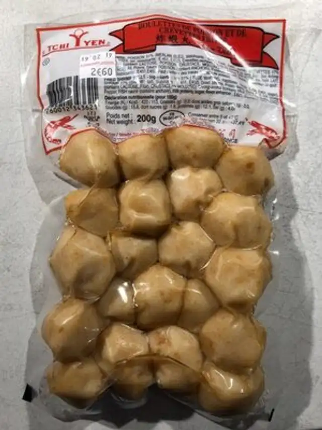 Boulettes de poisson et de crevettes frites front packaging