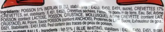 Boulettes de poisson et de crevettes frites ingredients label